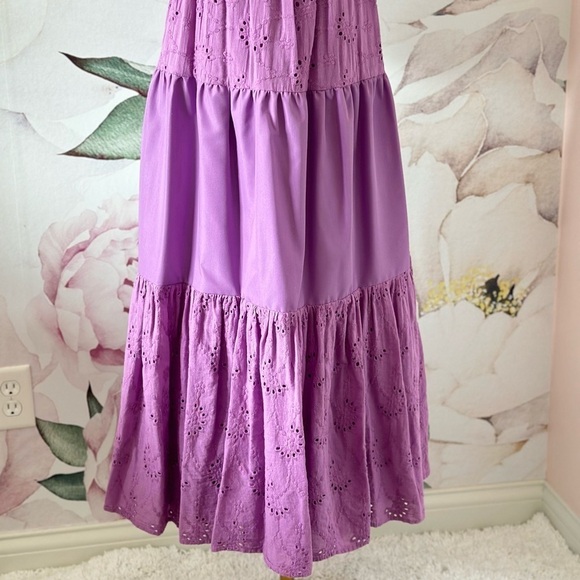 VICI Eyelet Tiered Ruffle Sleeve Women's Purple Maxi Dress Small - Picture 14 of 15